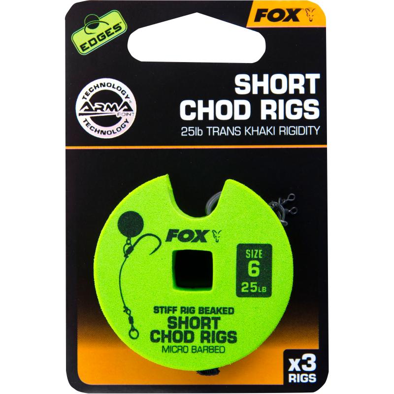 FOX Edge Armapoint stiff rig beaked Chod rigs x 3 25lb sz6 SHORT