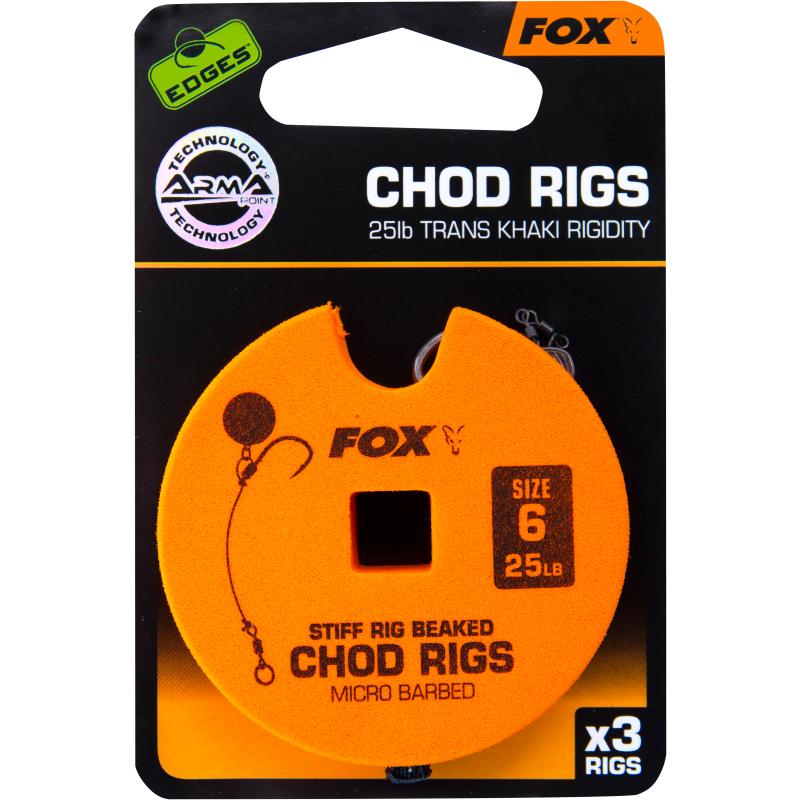 FOX Edge Armapoint stiff rig beaked Chod rigs x 3 25lb 6