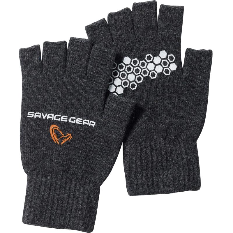 Savage Gear Knitted Half Finger Glove Xl Dark Grey Melange