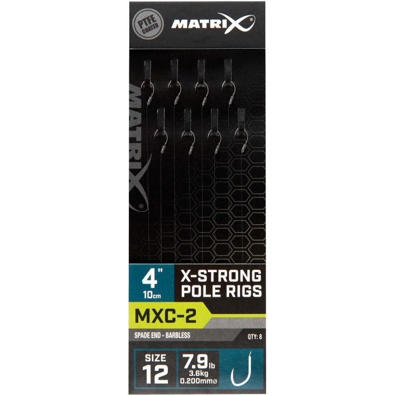 Matrix MXC-2 Size 12 Barbless / 0.20mm / 4" X-Strong Pole Rig - 8pcs