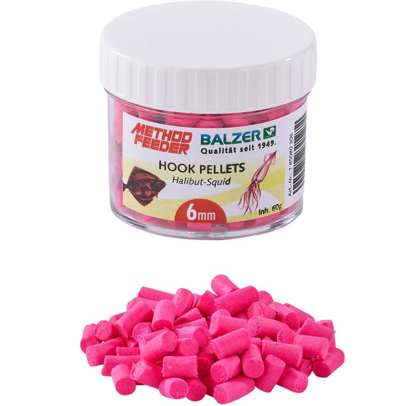 Balzer Method Feeder Haken Pellets 6mm pink-Heilbutt-Tintenfisch 60g