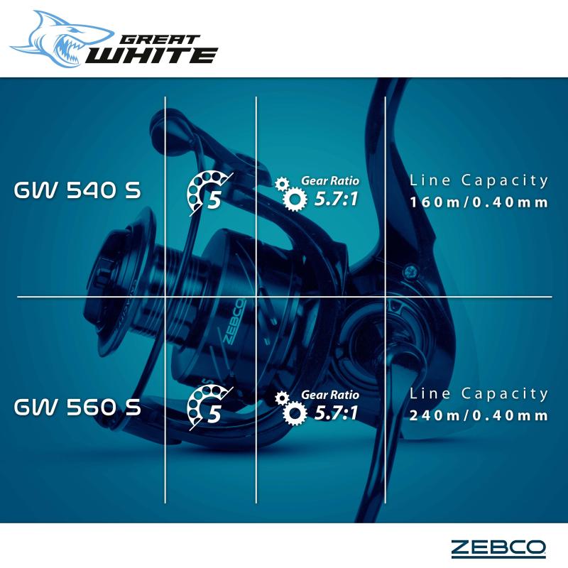 Zebco Great White 540 S BB5 160m/0,40mm Einzug 94cm 5,7:1 Bremskr. 10kg