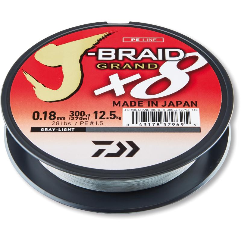 Daiwa J-Braid Grand X8 hellgrau 0.18mm 12.5kg 135m